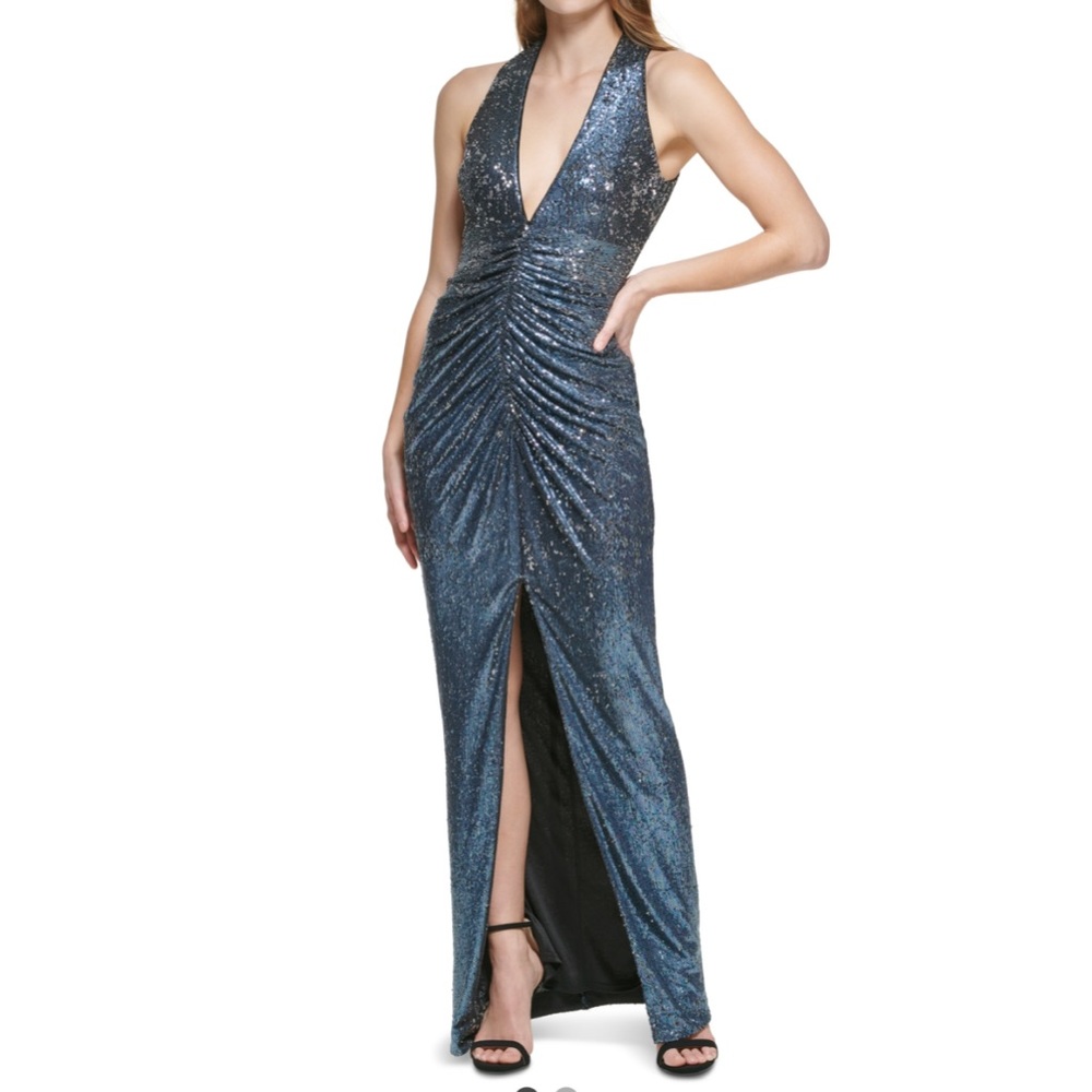 NWT Vince Camuto Women's Sequined Ruched Halter Gown size 4
